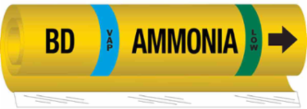 AMMONIA LOW Pipe Marker, 9 Inch H x 8 Inch W, Fits Pipes 1.5 Inch to 2.375 Inch Dia.