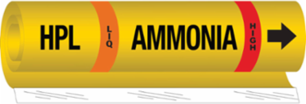 HPL LIQ AMMONIA HIGH Pipe Marker, 9" H x 8" W, Fits Pipes 1.5" Dia. Thru 2.375" Dia.