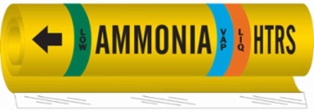 HTRS VAP AMMONIA LOW Pipe Marker, 9" H x 8" W, Fits Pipes 1.5" Dia. Thru 2.375" Dia.