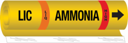 LIC LIQ AMMONIA HIGH Pipe Marker, 9" H x 8" W, Fits Pipes 1.5" Dia. Thru 2.375" Dia.