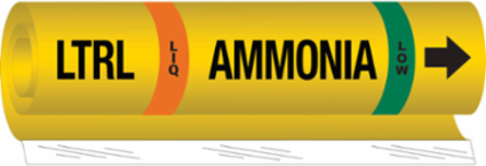 LTRL LIQ AMMONIA LOW Pipe Marker, 9" H x 8" W, Fits Pipes 1.5" Dia. Thru 2.375" Dia.