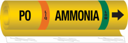 PO LIQ AMMONIA LOW Pipe Marker, 9" H x 8" W, Fits Pipes 1.5" Dia. Thru 2.375" Dia.