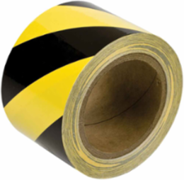 Warning Message Floor Marking Tape Roll - High Performance Vinyl, Diagonal Stripes, Black on Yellow, 3"x 60'