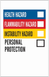 HEALTH HAZARD FLAMMABILITY HAZARD INSTABILITY HAZARD PERSONAL PROTECTION Label