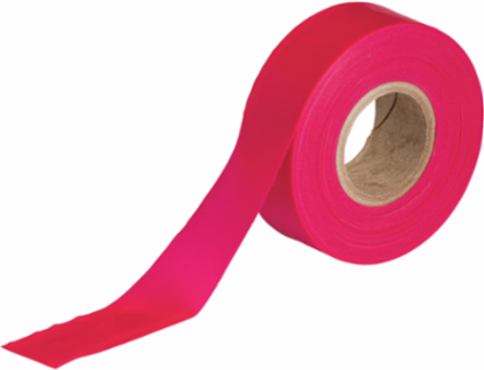 Flagging Tape, Plastic, Fluorescent Red, 1.187" x 150'