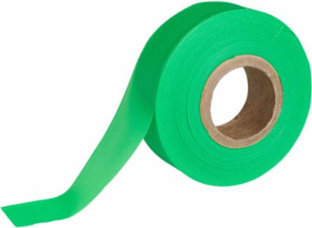 Flagging Tape, Plastic, Fluorescent Green, 1.188" x 150'