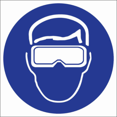 Safety Goggles Symbol Labels, 2.25" H x 2.25" W x 0.004" D, Card of 4 Labels, Blue on White