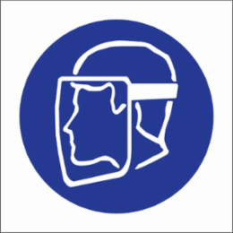 Face Shield Symbol Labels, 1.125" H x 1.125" W x 0.004" D, Card of 16 Labels, Blue on White