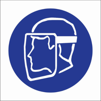 Face Shield Symbol Labels, 2.25" H x 2.25" W x 0.004" D, Card of 4 Labels, Blue on White