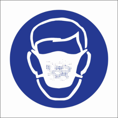 Dust Mask Symbol Labels, 2.25" H x 2.25" W x 0.004" D, Card of 4 Labels, Blue on White