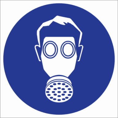 Vapor Respirator Symbol Labels, 1.5" H x 1.5" W x 0.004" D, Card of 9 Labels, Blue on White