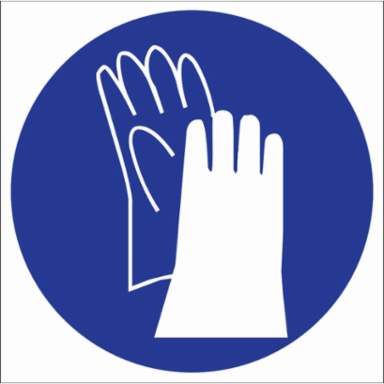 Gloves Symbol Labels, 1.125" H x 1.125" W x 0.004" D, Card of 16 Labels, Blue on White