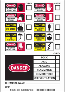 DANGER EYE PROTECTION REQUIRED HERE Labels, 10" H x 7" W x 0.005" D, Black/Red/Yellow on White