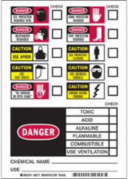 DANGER EYE PROTECTION REQUIRED HERE Labels, 10" H x 7" W x 0.005" D, Black/Red/Yellow on White