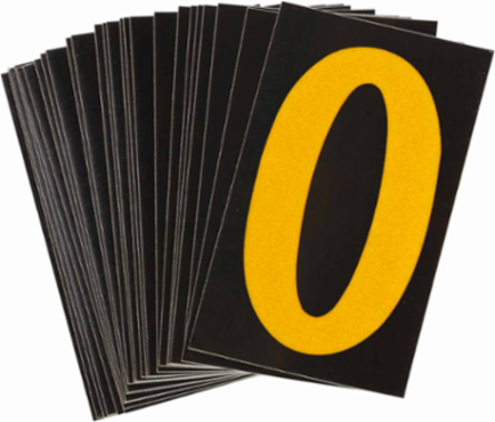 Reflective Number and Letter Labels, 1.875 Inch H x 1.375 Inch W, Pack of 25, Yellow on Black