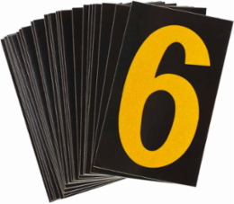 Reflective Number & Letter Labels, 1.875 Inch H x 1.375 Inch W, Pack of 25, Yellow on Black