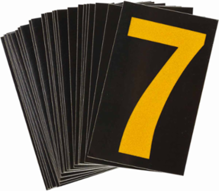 Reflective Number & Letter Labels, 1.875 Inch H x 1.375 Inch W, Pack of 25, Yellow on Black