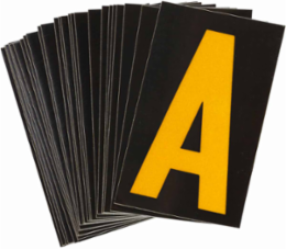 Reflective Number & Letter Labels, 1.875 Inch H x 1.375 Inch W, Pack of 25, Yellow on Black