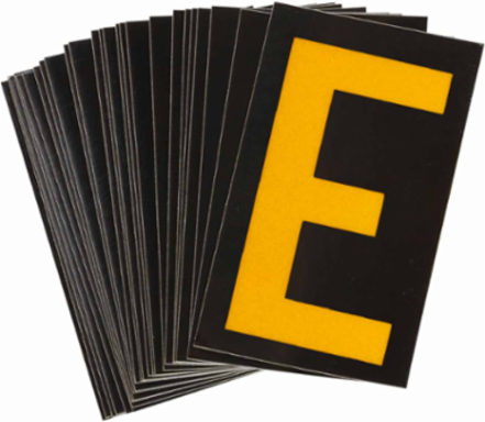 Reflective Number and Letter Labels, 1.875 Inch H x 1.375 Inch W, Pack of 25, Yellow on Black