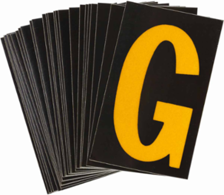 Reflective Number & Letter Labels, 1.875 Inch H x 1.375 Inch W, Pack of 25, Yellow on Black