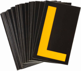 Reflective Number and Letter Labels, 1.875 Inch H x 1.375 Inch W, Pack of 25, Yellow on Black
