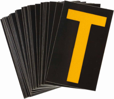 Reflective Number & Letter Labels, 1.875 Inch H x 1.375 Inch W, Pack of 25, Yellow on Black