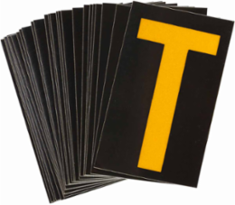 Reflective Number & Letter Labels, 1.875 Inch H x 1.375 Inch W, Pack of 25, Yellow on Black