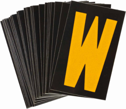 Reflective Number and Letter Labels, 1.875 Inch H x 1.375 Inch W, Yellow on Black, Pack of 25