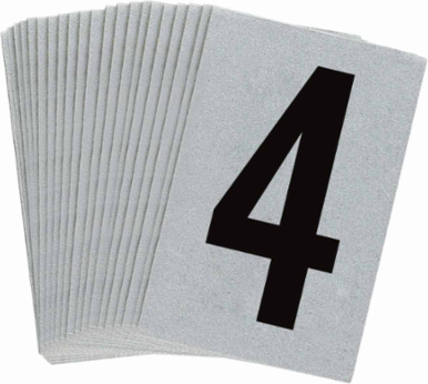 Reflective Number and Letter Labels, 1.5 Inch H x 1 Inch W, Pack of 25, Black on Silver