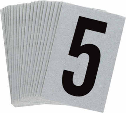 Reflective Number and Letter Labels, 1.5 Inch H x 1 Inch W, Pack of 25, Black on Silver