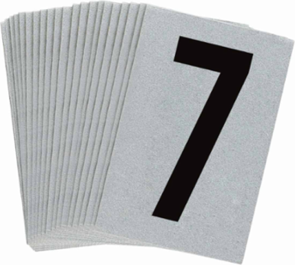 Reflective Number & Letter Labels, 1.5 Inch H x 1 Inch W, Pack of 25, Black on Silver