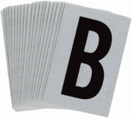Reflective Number & Letter Labels 1.5 Inch H x 1 Inch W, Pack of 25, Black on Silver