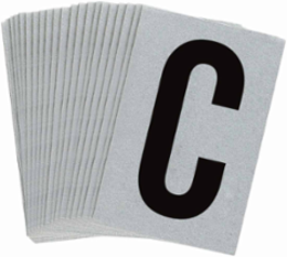 Reflective Number & Letter Labels, 1.5 Inch H x 1 Inch W, Pack of 25, Black on Silver