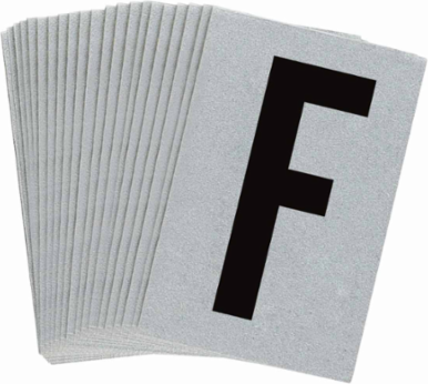 Reflective Number and Letter Labels, 1.5 Inch H x 1 Inch W, Pack of 25, Black on Silver