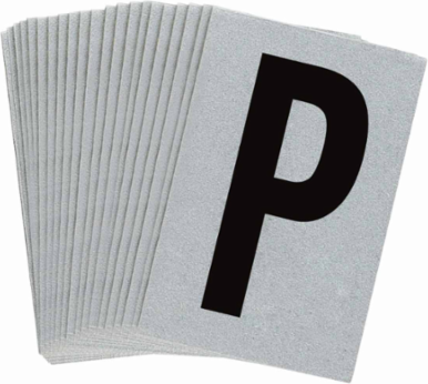 Reflective Number & Letter Labels 1.5 Inch H x 1 Inch W, Pack of 25, Black on Silver