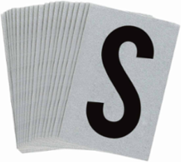 Reflective Number & Letter Labels, 1.5 Inch H x 1 Inch W, Pack of 25, Black on Silver