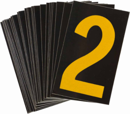 Reflective Number and Letter Labels, 1.5 Inch H x 1 Inch W, Yellow on Black, Pack of 25