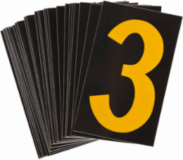 Reflective Number & Letter Labels, 1.5 Inch H x 1 Inch W, Pack of 25, Yellow on Black