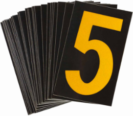 Reflective Number & Letter Labels, 1.5 Inch H x 1 Inch W, Pack of 25, Yellow on Black