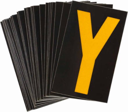 Reflective Labels, 1.5 Inch H x 1 Inch W, Pack of 25, Yellow on Black, Outdoor Use
