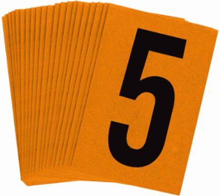 Reflective Number & Letter Labels, 1.5 Inch H x 1 Inch W, Pack of 25, Black on Orange