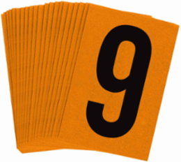 Reflective Number and Letter Labels, 1.5 Inch H x 1 Inch W, Black on Orange, Pack of 25