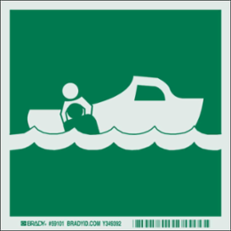 Glow-in-the-Dark Boat Rescue Sign, 6 Inch x 6 Inch x 0.063 Inch, Chemically Resistant