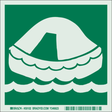 BradyGlo Life Raft Sign 6 Inch x 6 Inch Photoluminescent Polyester