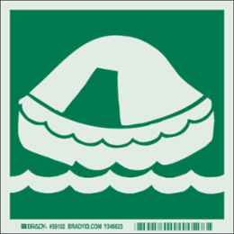 BradyGlo Life Raft Sign 6 Inch x 6 Inch Photoluminescent Polyester