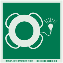 BradyGlo Lifebuoy & Light Bulb Sign, 6 Inch x 6 Inch, Photoluminescent, Abrasion & Chemical Resistant
