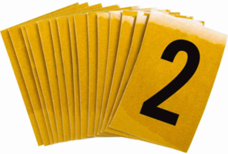 Reflective Number and Letter Labels, 1.5 Inch H x 1 Inch W, Pack of 25, Black on Yellow