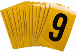 Reflective Number and Letter Labels, 1.5 Inch H x 1 Inch W, Pack of 25, Black on Yellow