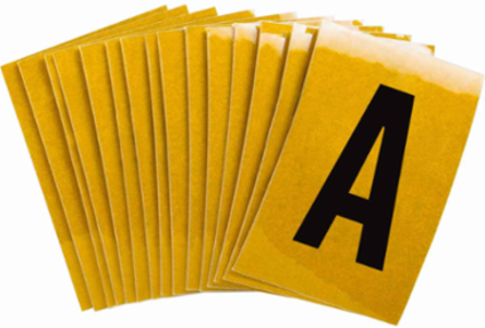 Reflective Number and Letter Labels 1.5 Inch H x 1 Inch W Pack of 25 Black on Yellow