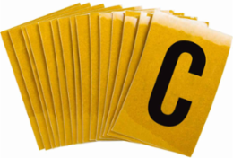 Reflective Number and Letter Labels, 1.5 Inch H x 1 Inch W, Pack of 25, Black on Yellow